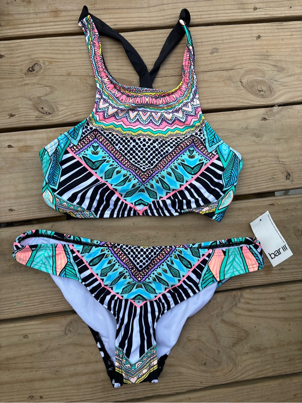NWT: Bar III Multicolor Patterned Two-Piece Swimset - Teal & Pink